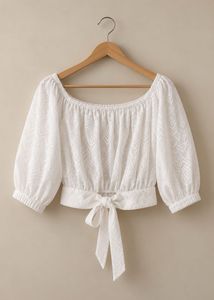 Tokyo Talkies White Textured Crop Top