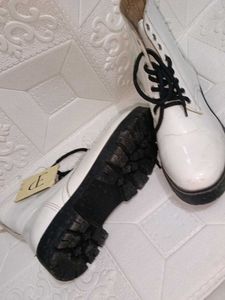 White Lace-Up Combat Boots