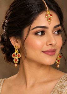 Red gold plated earrings and mang tika Uniqu