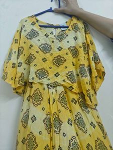 Yellow Printed Cape Maxi Dress