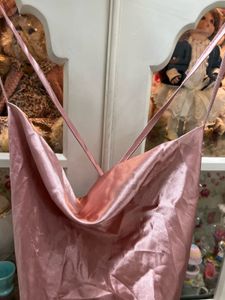 Pink Satin Cowl Neck Slip Dress Backless