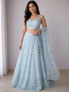 Beautiful Light Blue Chikankari Lehenga Set