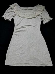 Grey Ruffle Neck T-Shirt Dress