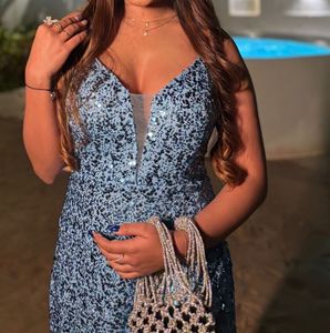 Sparkling Blue Sequin Slit Gown