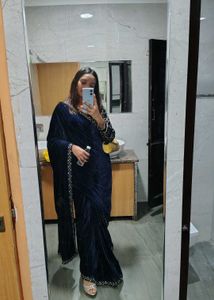 Navy blue Velvet Saree with blouse