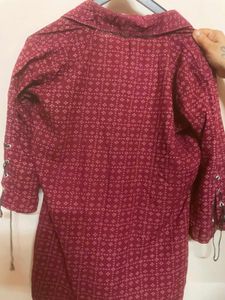 Maroon Lace-Up Tunic Top