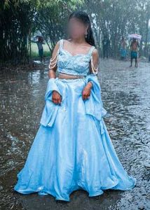 Elegant Light Blue Beaded Gown pearl design