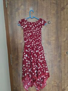Maroon &amp; White Geometric Print Dress