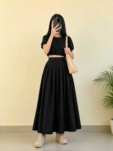 Chic Black Crop Top & Maxi Skirt Set