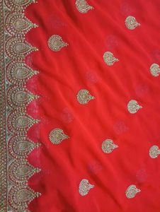 Embroidered Red Saree