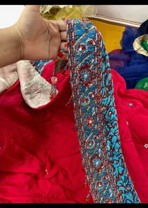 Vibrant Red Saree with Embellished Border