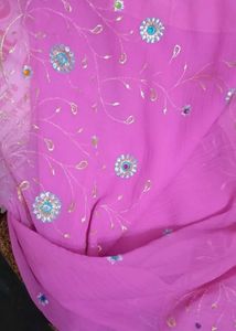 Pink crepe saree