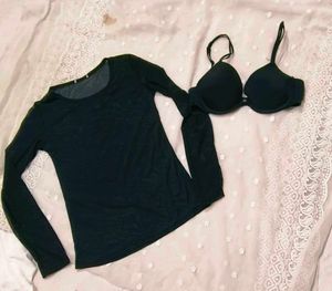 Sheer Black Long Sleeve Top with bra