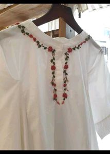 White hand Embroidered kurti fabric