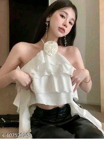 White Ruffled Halter Neck Top