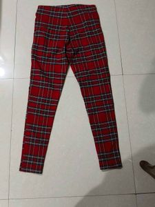 Red Plaid Zipper jeggings