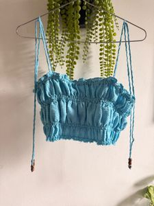 Chic Blue Smocked Tube Top