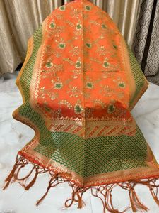 Orange & Green Banarasi Silk Dupatta🧡