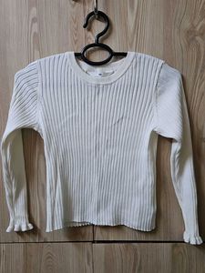 H&M Cream Ribbed Knit Long Sleeve Top