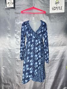 H&M Navy Blue Floral Wrap Dress
