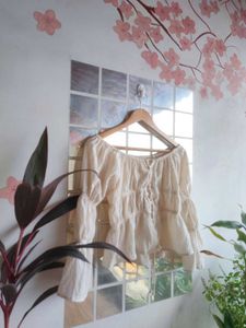 Cream Off-Shoulder Ruffled Blouse