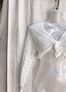 Sheer Crochet Tie-Front Top