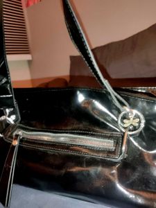 Stylish Black Patent Shoulder Bag from savana