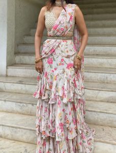 Floral Ruffle Pre Draped Saree