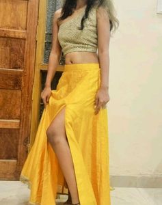 Yellow slit Lehenga Choli Set or skirt haldi fit