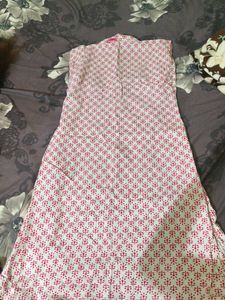 White Kurta with Pink Print
