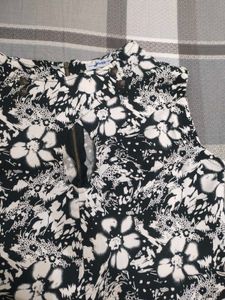 Black &amp; White Floral Printed Mini Dress