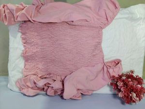 Cute Pink Ruched Tie-Front Top