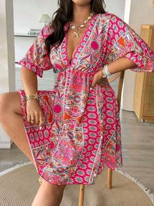 I. Bohemian Print V-Neck Mini Dress