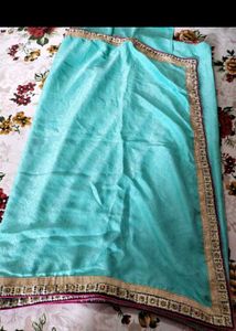 Beautiful Blue Saree with Embroidered Blouse