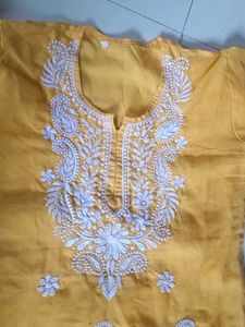 Yellow Kurta with White Chikankari Embroidery