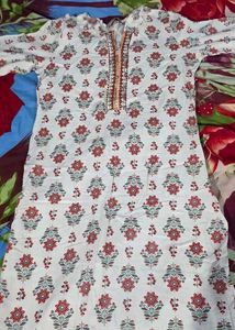 White Kurta with Floral Print and dupatta set