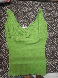 Green Knit Wrap Crop Top