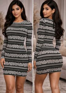 🔲 Geometric Print Bodycon Dress