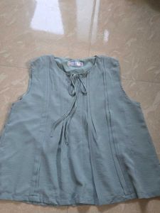 Light Blue Sleeveless Tie-Neck Top