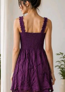 Boho Purple Crinkle Dress with Lace Detail