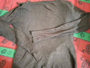 Stylish Brown Zipper Sweater with Fur