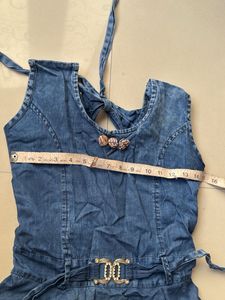 Cute Denim Dress with Mickey Mouse Applique