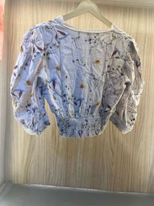 Boho Floral Print Cropped Blouse