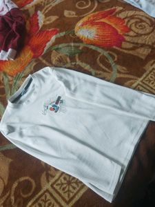 White Ribbed Long Sleeve T-Shirt