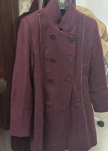 Stylish Maroon Wool Blend Coat