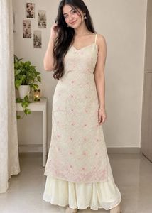 Elegant Cream Embroidered ready made plazo set