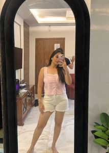 Cute Pink Ruched Button-Up Tank Top