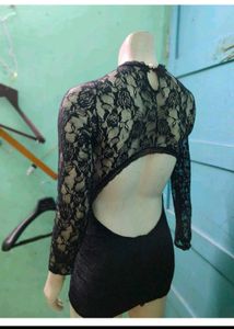Black Lace Bodycon Mini Dress with Open Back