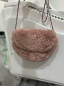 dusty pink furry sling bag
