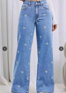 Embroidered Wide Leg Jeans